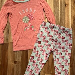 KicKee Kids Bamboo Pajama Set 2T Coral Pink Mint Peppermint Candy Christmas‎ PJ